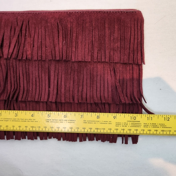 Old Navy Suede Feel Fringe Clutch Bag Hippie Boho Western Maroon - Picture 7 of 7